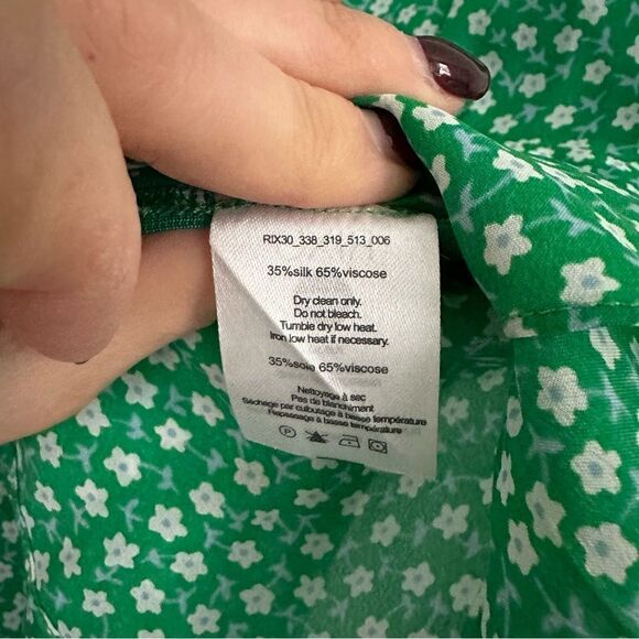 Rixo London Green Floral Kikki Top Silk Blend - Picture 6 of 10